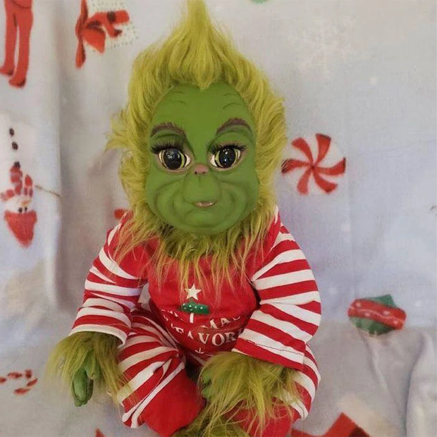 Christmas Grinch Baby Toys Silicone Grinch Doll Soft Christmas Plush Doll Green Hair Monster Plush Toy Children Doll Xmas Decor