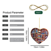 Book Lovers Ornaments Wooden Heart Shaped Bookshelf Reading Pendant Christmas Tree Hanging Decoration Home Xmas Ornaments