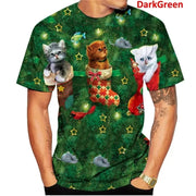 Christmas Men's Fashion Tshirt 3D Printed T-shirt Christmas Short Sleeve Unisex Casual Santa Claus Cartoon Tee Funny Kids Gift