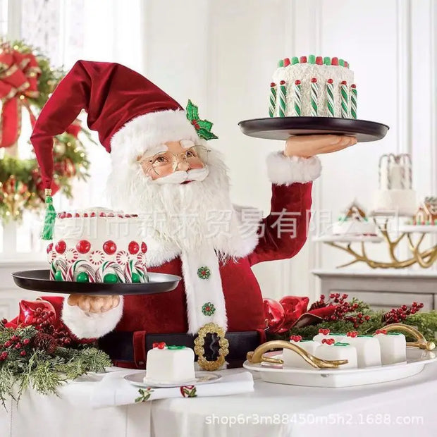 Resin Santa Claus Statues Holding Snack Tray Christmas Figurine with Treats Holder Cake Dessert Stand Fruit Plate for Xmas Party