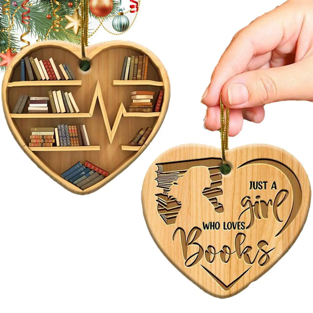 Christmas Decorations 2D Library Bookshelf Heart Ornament Lovers Heart Ornament Creative Cute Navidad 2D Bookworm Decorations